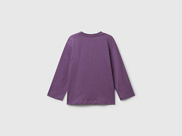 Benetton Erkek Bebek Mor Baskılı Bisiklet Yaka Uzun Kollu T-shirt