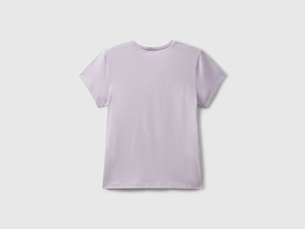 Benetton Kız Çocuk Lila Parıltılı Logo Baskılı Ribana Yaka Regular Fit T-shirt