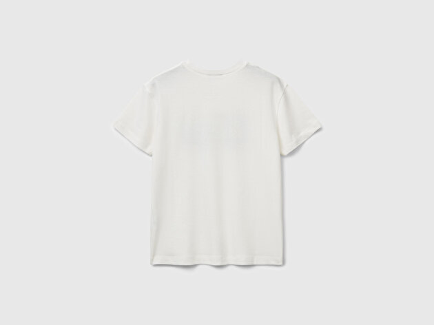 Benetton Erkek Çocuk Ekru Önü Logo Baskılı Bisiklet Yaka T-shirt