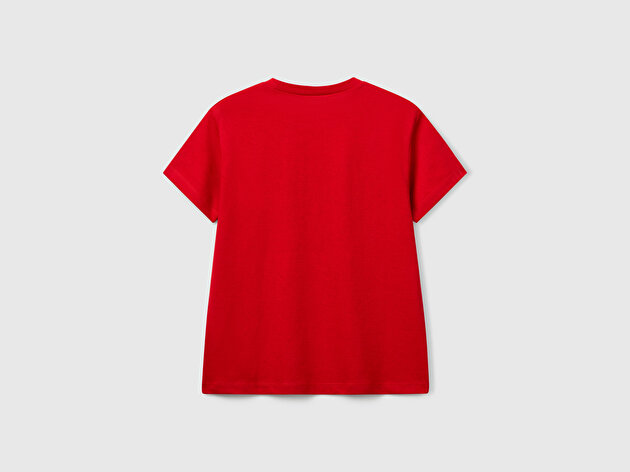 Benetton Erkek Çocuk Kırmızı Önü Logo Baskılı Bisiklet Yaka T-shirt