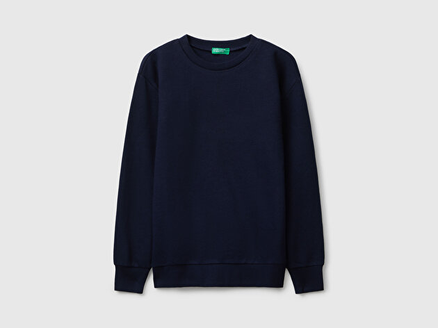 Benetton Erkek Çocuk Lacivert Baskı Detaylı Bisiklet Yaka Relaxed Fit Sweatshirt