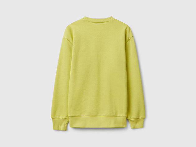 Benetton Erkek Çocuk Hardal Baskı Detaylı Bisiklet Yaka Relaxed Fit Sweatshirt