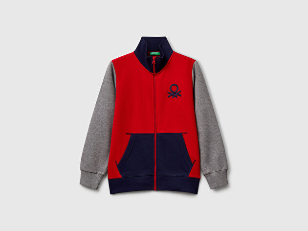 Benetton Erkek Çocuk Kırmızı-Gri Logolu Sweatshirt