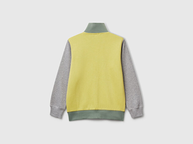 Benetton Erkek Çocuk Sarı-Gri Logolu Sweatshirt