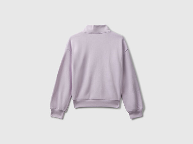 Benetton Kız Çocuk Lila Önü Logo Nakışlı Cepli Fermuarlı Dik Yaka Sweatshirt