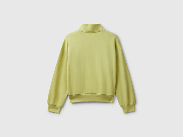Benetton Kız Çocuk Hardal Önü Logo Nakışlı Cepli Fermuarlı Dik Yaka Sweatshirt