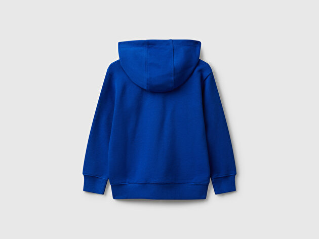 Benetton Erkek Bebek Saks Mavisi Önü Logo Baskılı Fermuarlı Kapüşonlu Sweatshirt