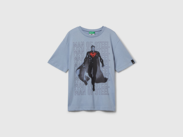 Benetton Erkek Çocuk Mavi Superman Baskılı Logo Etiketli T-shirt