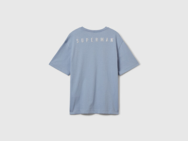 Benetton Erkek Çocuk Mavi Superman Baskılı Logo Etiketli T-shirt