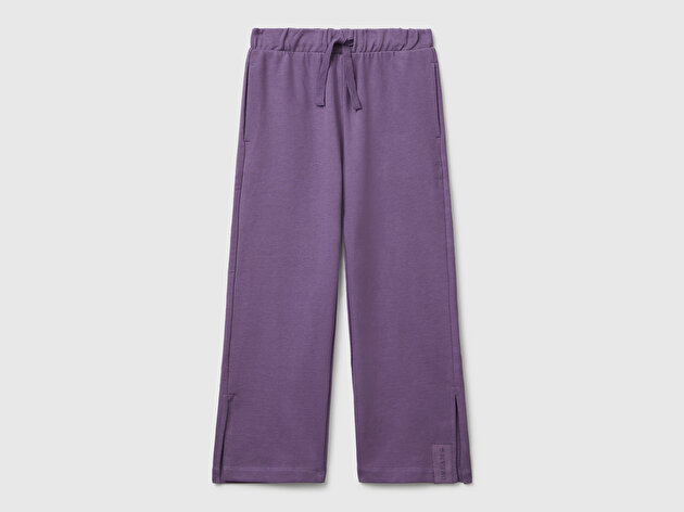 Benetton Kız Çocuk Mor Etiket Detaylı Yırtmaçlı Büzgü İpli  Eşofman Altı