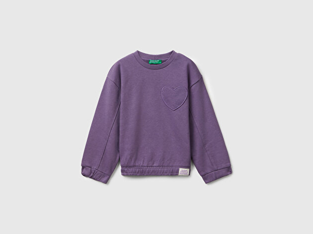 Benetton Kız Bebek Mor Dikiş Detaylı Kalpli Yama Cepli Regular Fit Sweatshirt