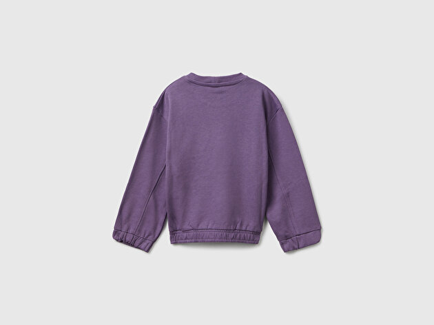 Benetton Kız Bebek Mor Dikiş Detaylı Kalpli Yama Cepli Regular Fit Sweatshirt