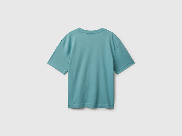 Benetton Erkek Çocuk Gri-Yeşil Çok Renkli Peanuts Baskılı Kolu Logo Etiketli Comfort Fit T-shirt