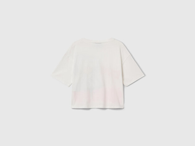 Benetton Kız Çocuk Ekru Önü Baskılı Jarse Boxy T-shirt