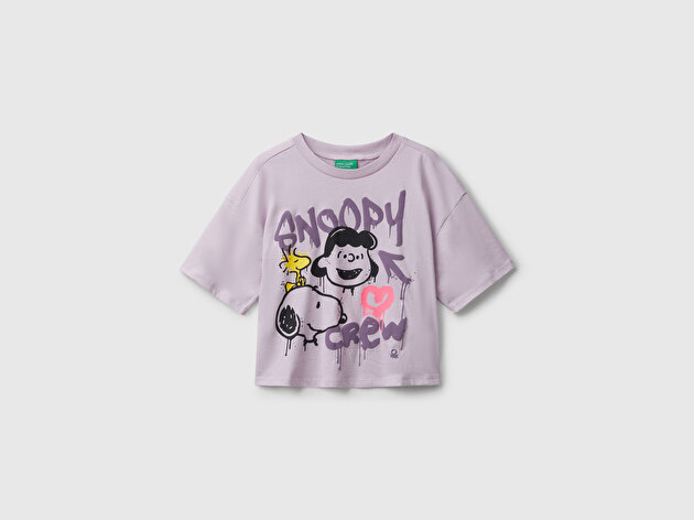 Benetton Kız Çocuk Lila Önü Baskılı Jarse Boxy T-shirt