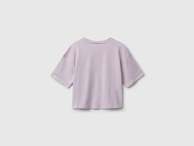 Benetton Kız Çocuk Lila Önü Baskılı Jarse Boxy T-shirt