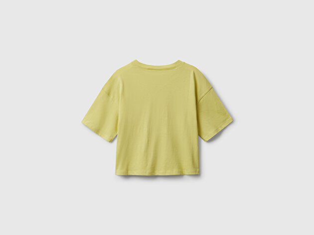 Benetton Kız Çocuk Hardal Önü Baskılı Jarse Boxy T-shirt