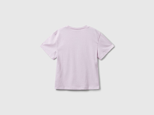 Benetton Kız Bebek Lila Önü Baskılı Logo Detaylı Ribana Yakalı Jarse T-shirt