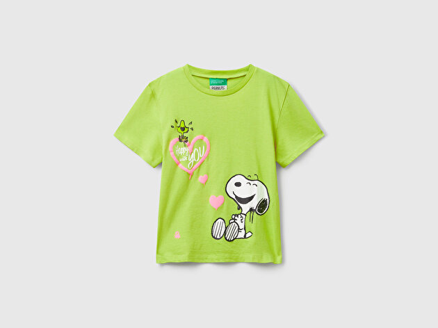 Benetton Kız Bebek Hardal Önü Baskılı Logo Detaylı Ribana Yakalı Jarse T-shirt
