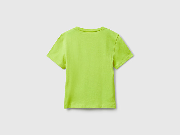 Benetton Kız Bebek Hardal Önü Baskılı Logo Detaylı Ribana Yakalı Jarse T-shirt
