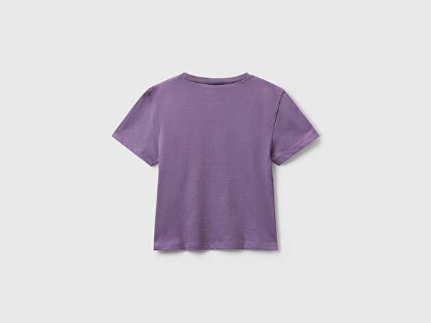 Benetton Kız Bebek Mor Önü Baskılı Logo Detaylı Ribana Yakalı Jarse T-shirt
