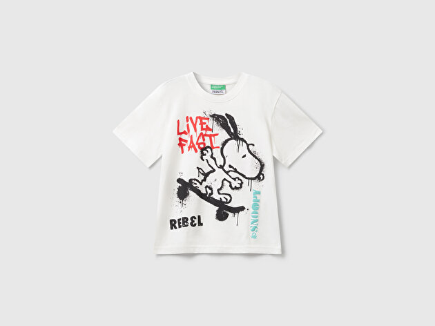 Benetton Erkek Bebek Ekru Önü Renkli Peanuts Baskılı Jarse T-shirt