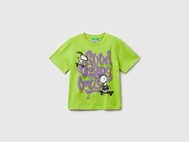 Benetton Erkek Bebek Hardal Önü Renkli Peanuts Baskılı Jarse T-shirt