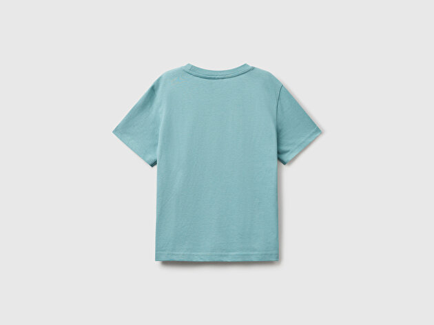 Benetton Erkek Bebek Gri-Yeşil Önü Renkli Peanuts Baskılı Jarse T-shirt