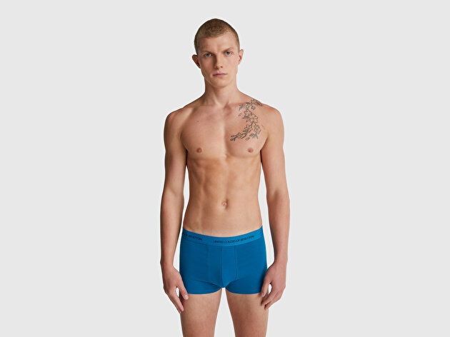 Benetton Erkek Mavi Logo Bantlı Boxer
