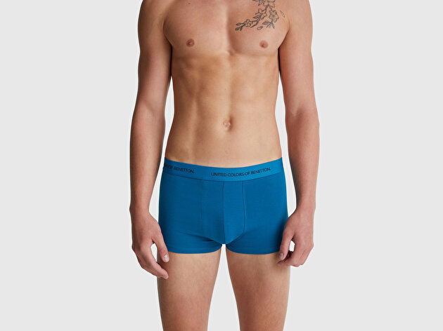 Benetton Erkek Mavi Logo Bantlı Boxer