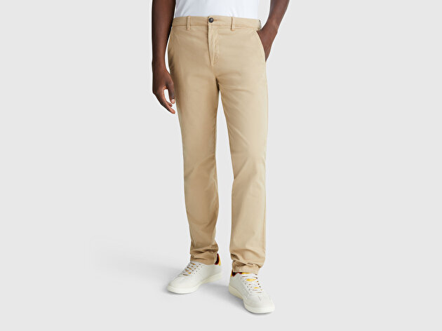 Benetton Erkek Bej Slim Fit Chino Pantolon