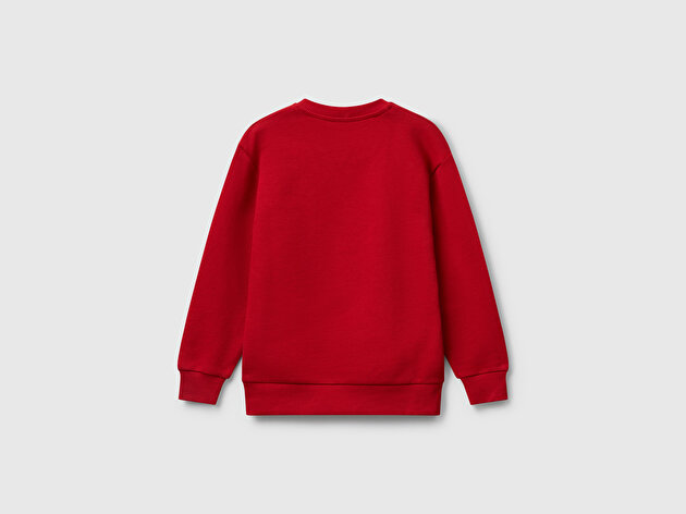 Benetton Erkek Bebek Kırmızı Çok Renkli Baskılı Relaxed Fit Sweatshirt