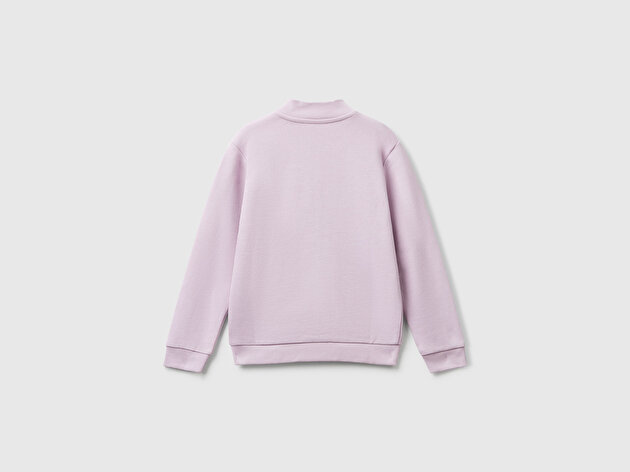 Benetton Kız Bebek Lila Simli Logo Baskılı Fermuarlı Ribanalı Regular Fit Sweatshirt