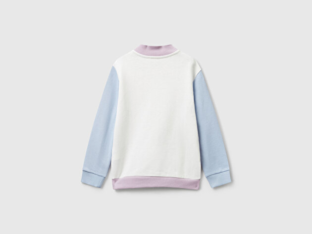 Benetton Kız Bebek Lila-Ekru Simli Logo Baskılı Fermuarlı Ribanalı Regular Fit Sweatshirt