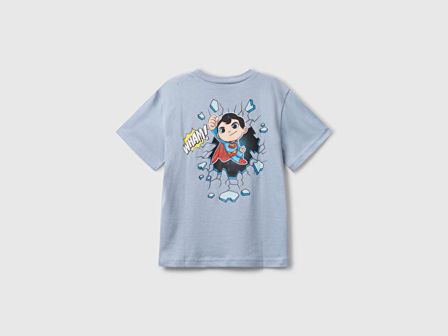 Benetton Erkek Bebek Mavi Önü ve Arkası Superman Baskılı Logo Etiketli Jarse T-shirt