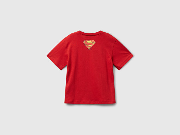Benetton Erkek Bebek Kırmızı Önü ve Arkası Superman Baskılı Logo Etiketli Jarse T-shirt