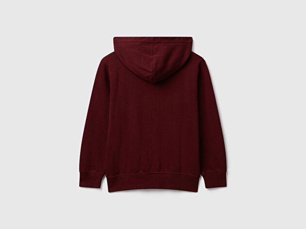 Benetton Erkek Çocuk Bordo Önü Logo Detaylı Fermuarlı Kapüşonlu Sweatshirt
