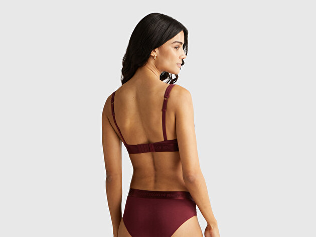 Benetton Kadın Bordo Pamuk Karışımlı Logo Bantlı V Yaka Sütyen