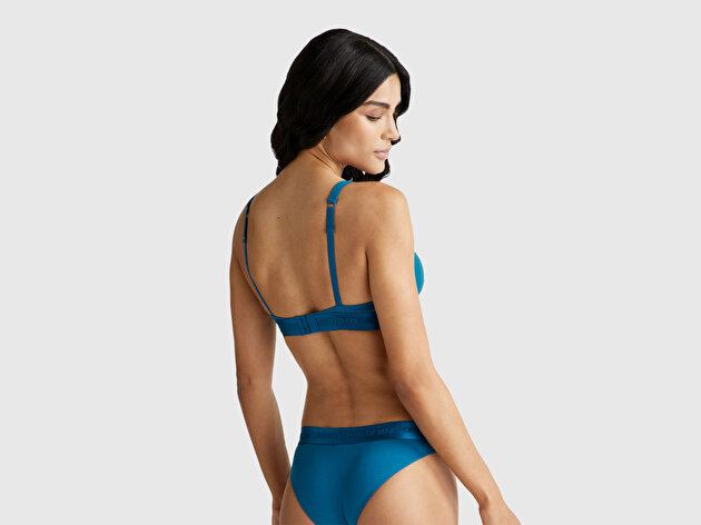 Benetton Kadın Mavi Pamuk Karışımlı Logo Bantlı V Yaka Sütyen