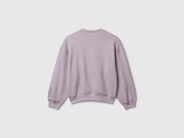 Benetton Kız Çocuk Lila Önü Payetli Baskılı Ribanalı Relaxed Fit Sweatshirt