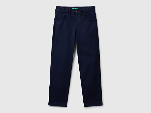 Benetton Erkek Çocuk Lacivert Düğmeli Fermuarlı Slim Fit Pantolon