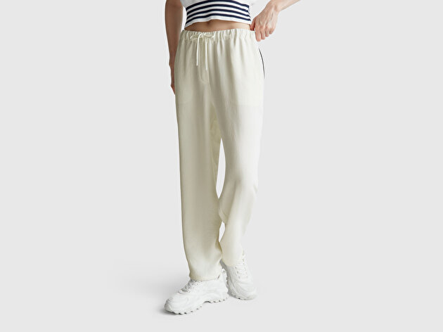 Benetton Kadın Krem Beli Bağcıklı Cepli Pantolon