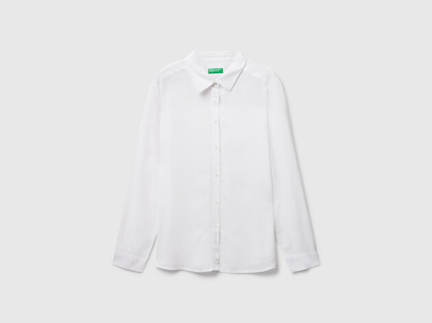 Benetton Kadın Beyaz %100 Viskoz Düğmeli Gömlek