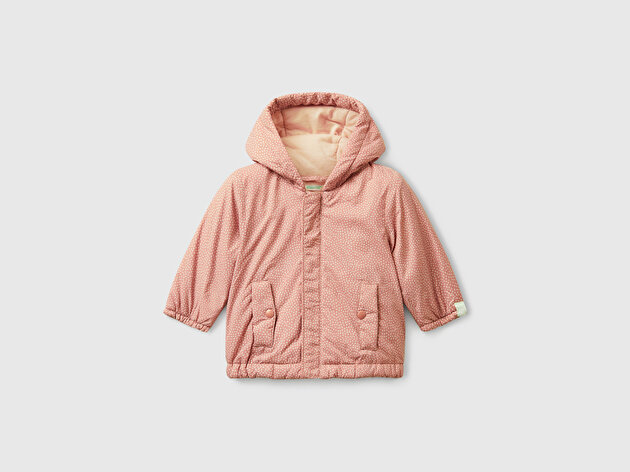 Benetton Bebek Gül Kurusu Tamamı Desenli Cepli Fermuarlı Kapüşonlu Ceket