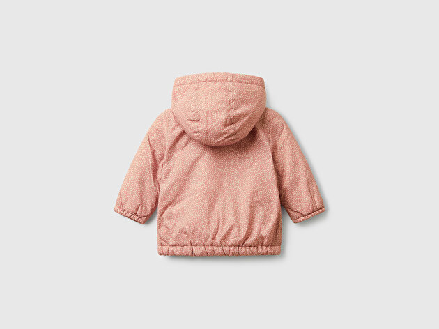 Benetton Bebek Gül Kurusu Tamamı Desenli Cepli Fermuarlı Kapüşonlu Ceket