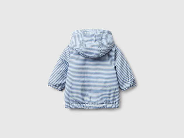 Benetton Bebek Mavi Tamamı Desenli Cepli Fermuarlı Kapüşonlu Ceket