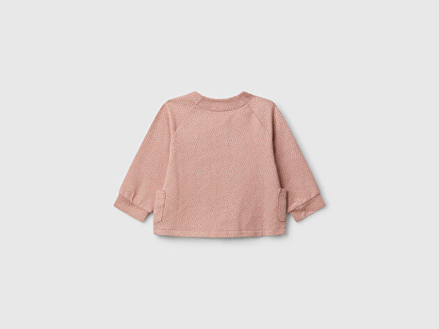 Benetton Bebek Gül Kurusu Tamamı Desenli Gizli Çıtçıt Düğmeli Cepli Sweatshirt