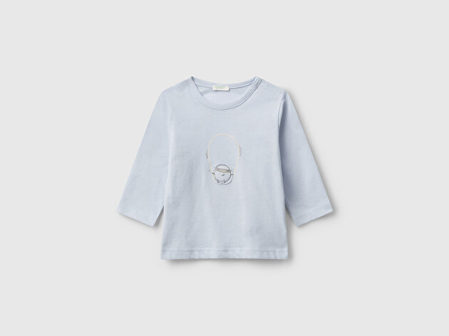 Benetton Bebek Açık Mavi Önü ve Arkası Yama Baskılı Uzun Kollu T-shirt
