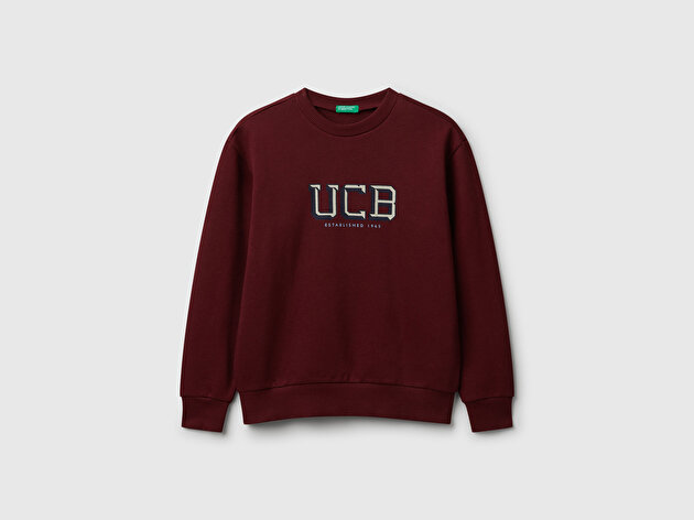 Benetton Erkek Çocuk Bordo Önü Logo Baskılı Bisiklet Yaka Regular Fit Sweatshirt