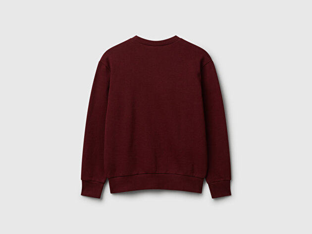 Benetton Erkek Çocuk Bordo Önü Logo Baskılı Bisiklet Yaka Regular Fit Sweatshirt